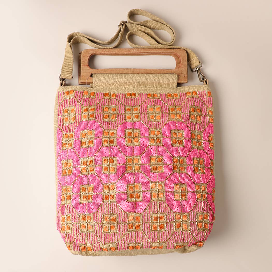 Boho Beaded & Wooden Handle Bag