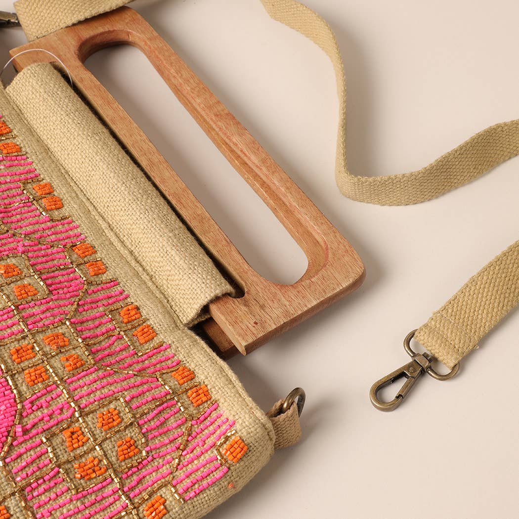 Boho Beaded & Wooden Handle Bag
