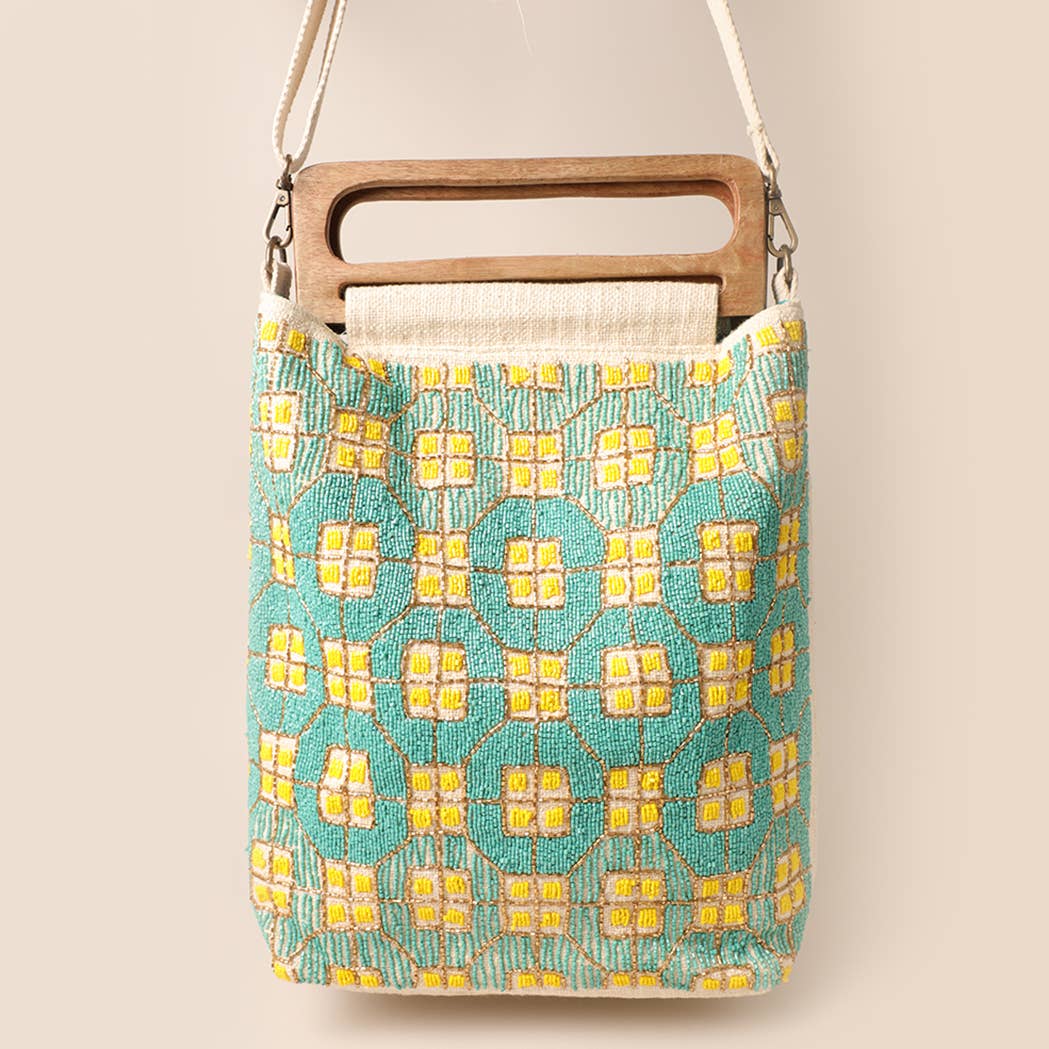 Boho Beaded & Wooden Handle Bag