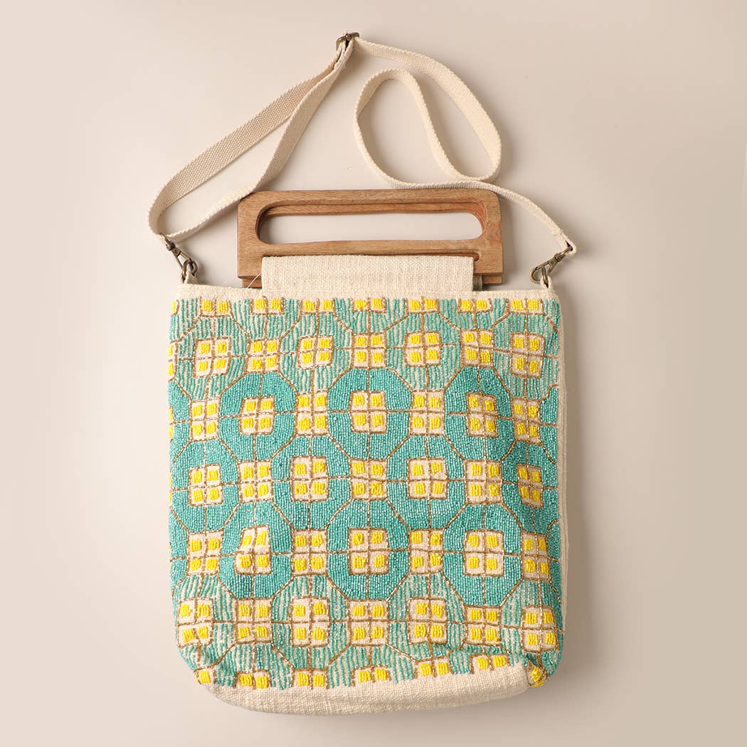 Boho Beaded & Wooden Handle Bag