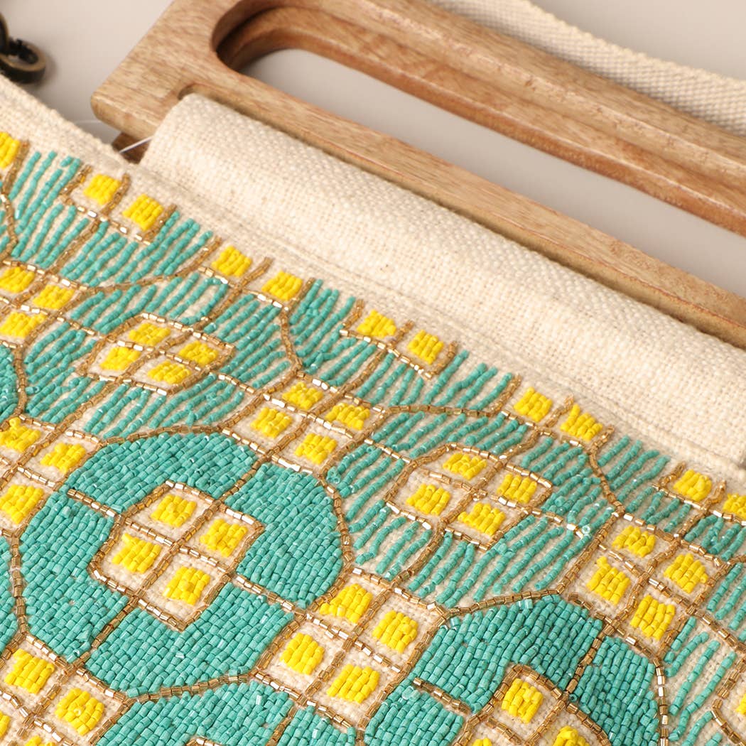Boho Beaded & Wooden Handle Bag