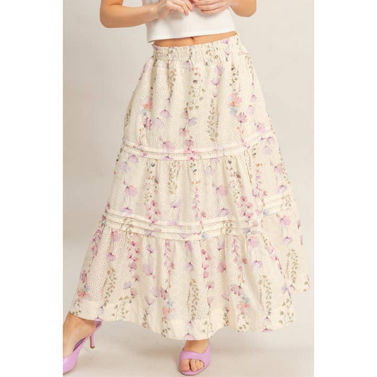 Floral Eyelet Maxi Skirt