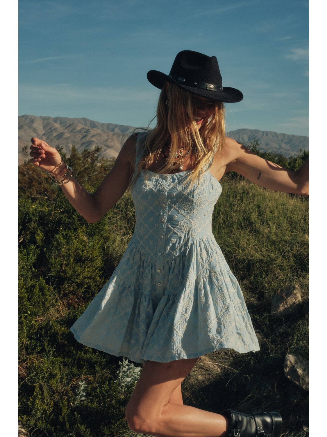 Chambray Embroidered Romper