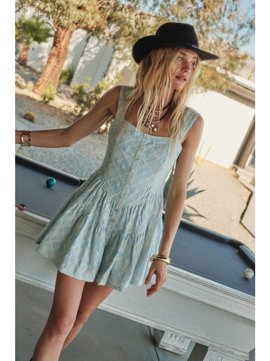 Chambray Embroidered Romper