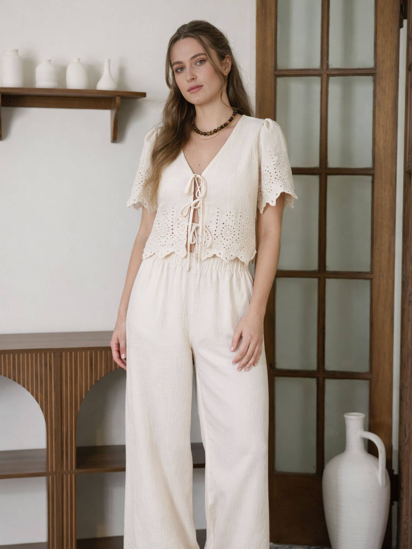 Natural Eyelet Top & Pant Set