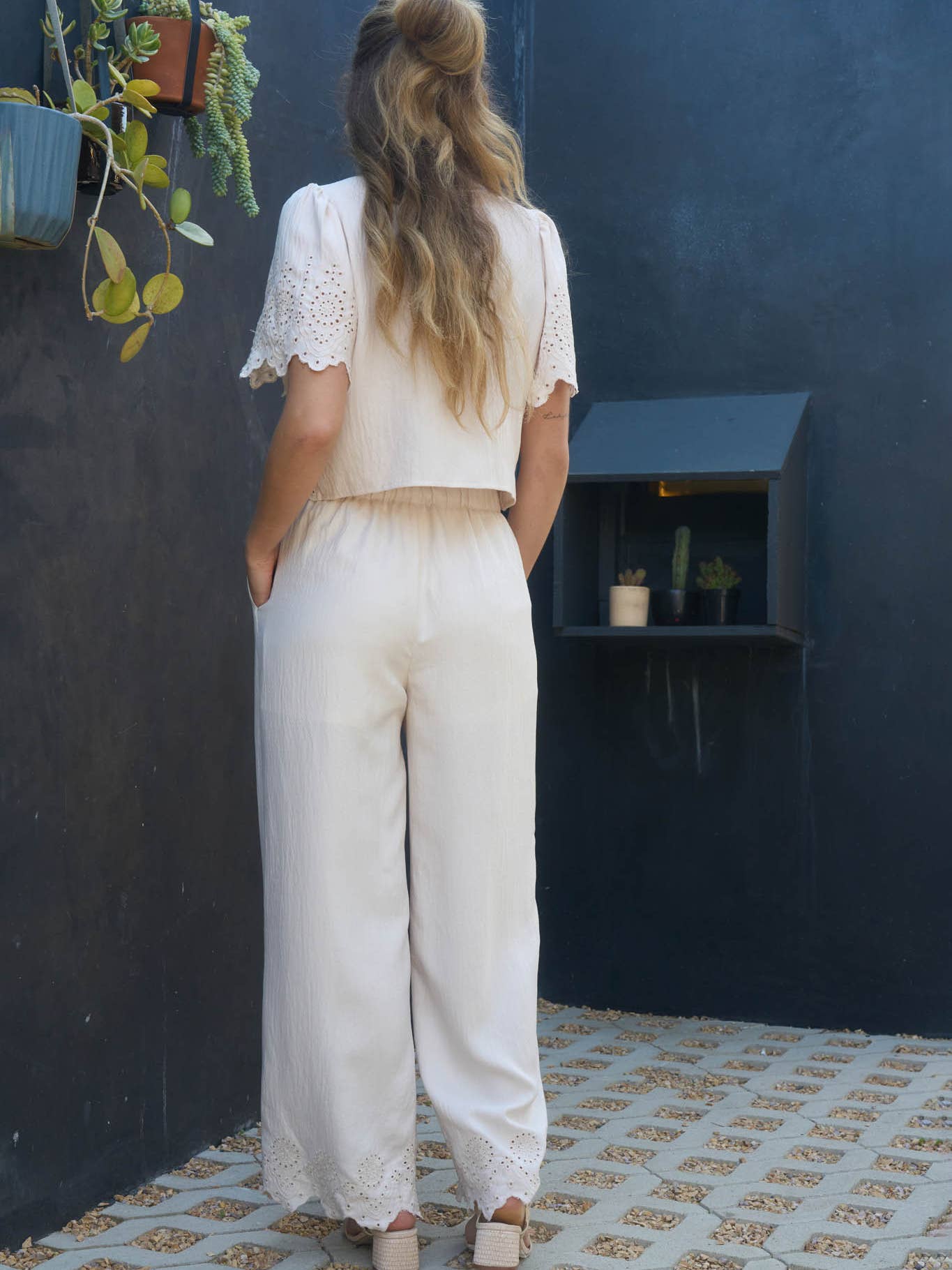 Natural Eyelet Top & Pant Set