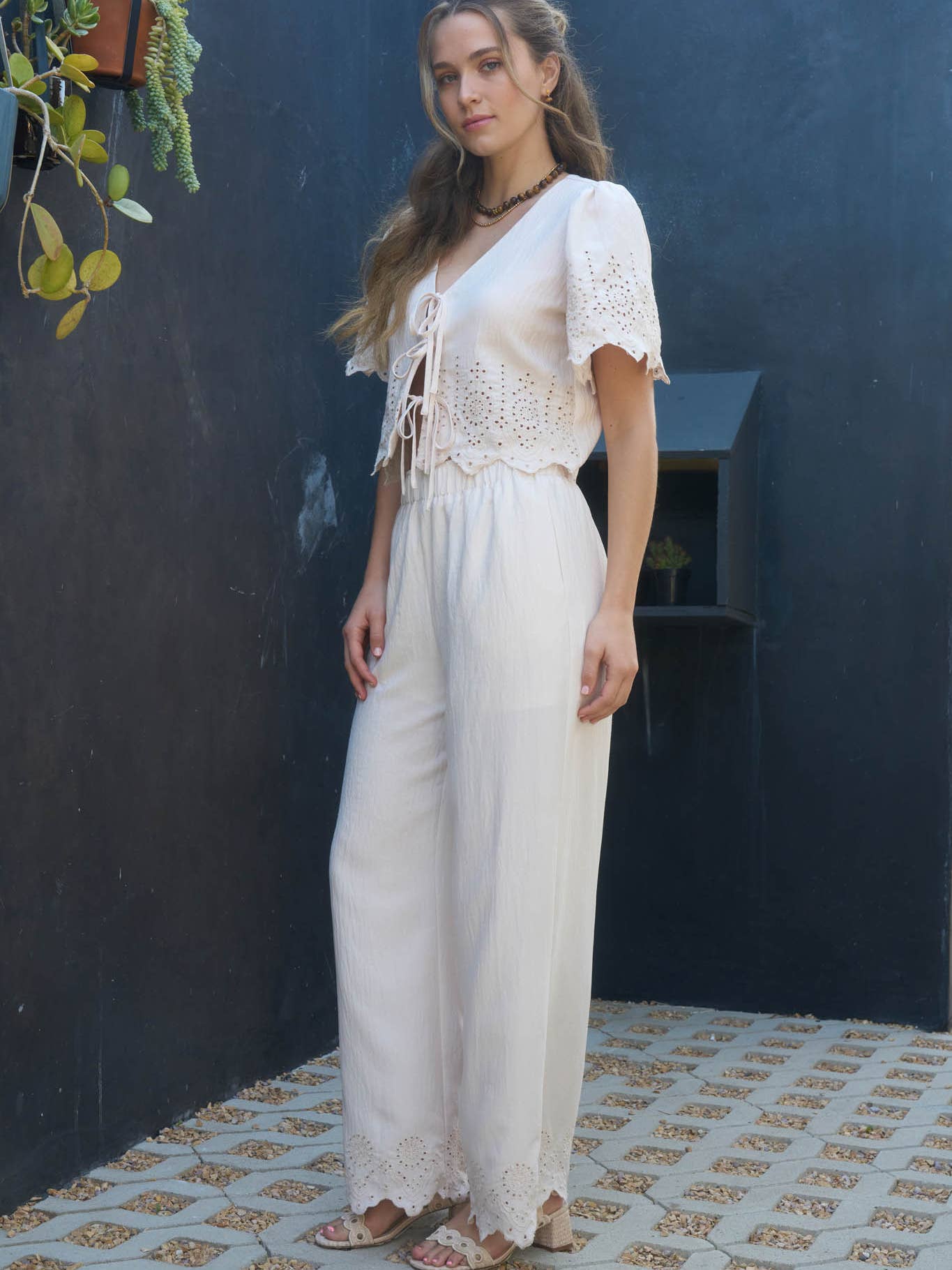 Natural Eyelet Top & Pant Set