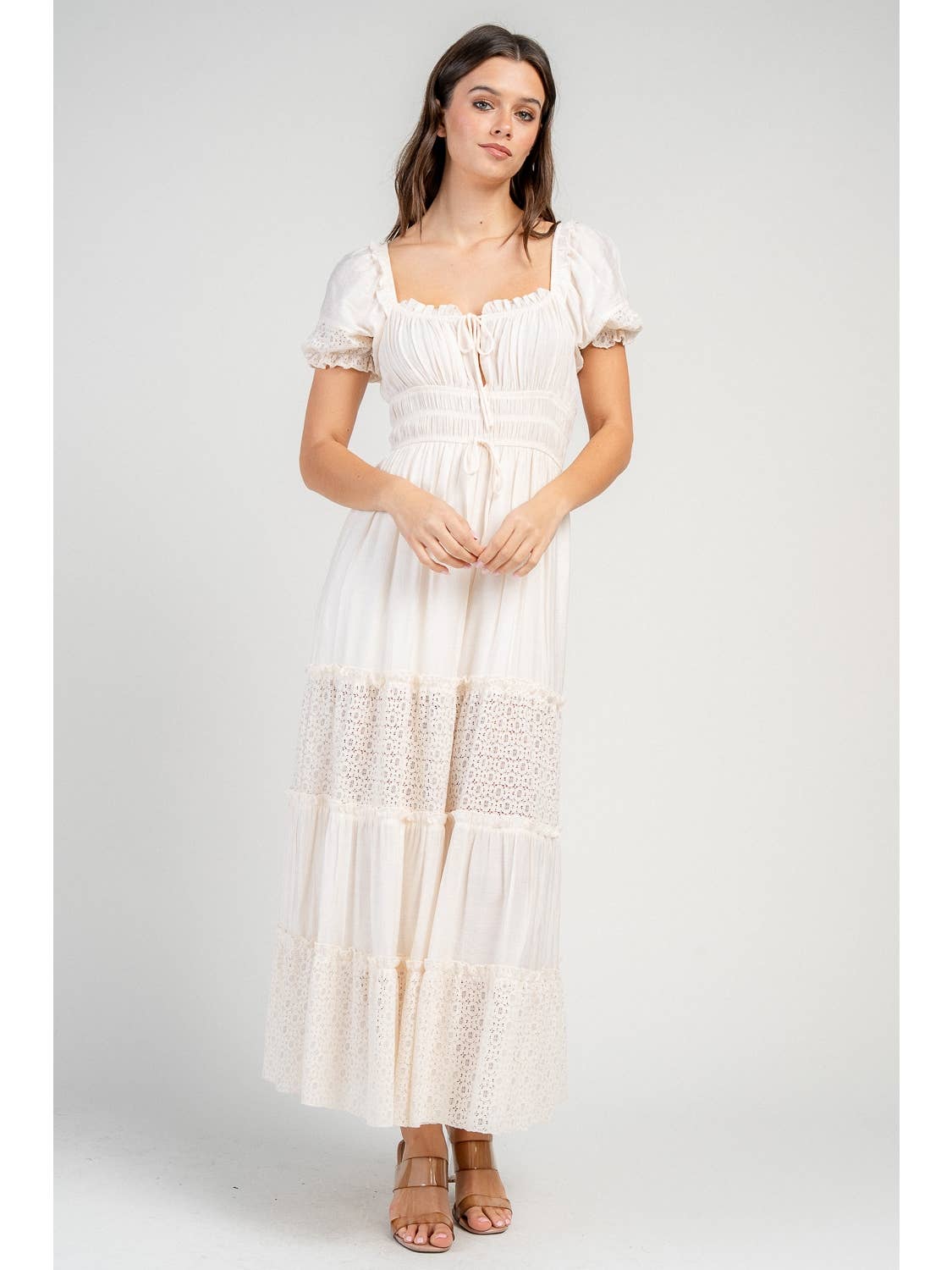 Cream Lace Accents Maxi Dress