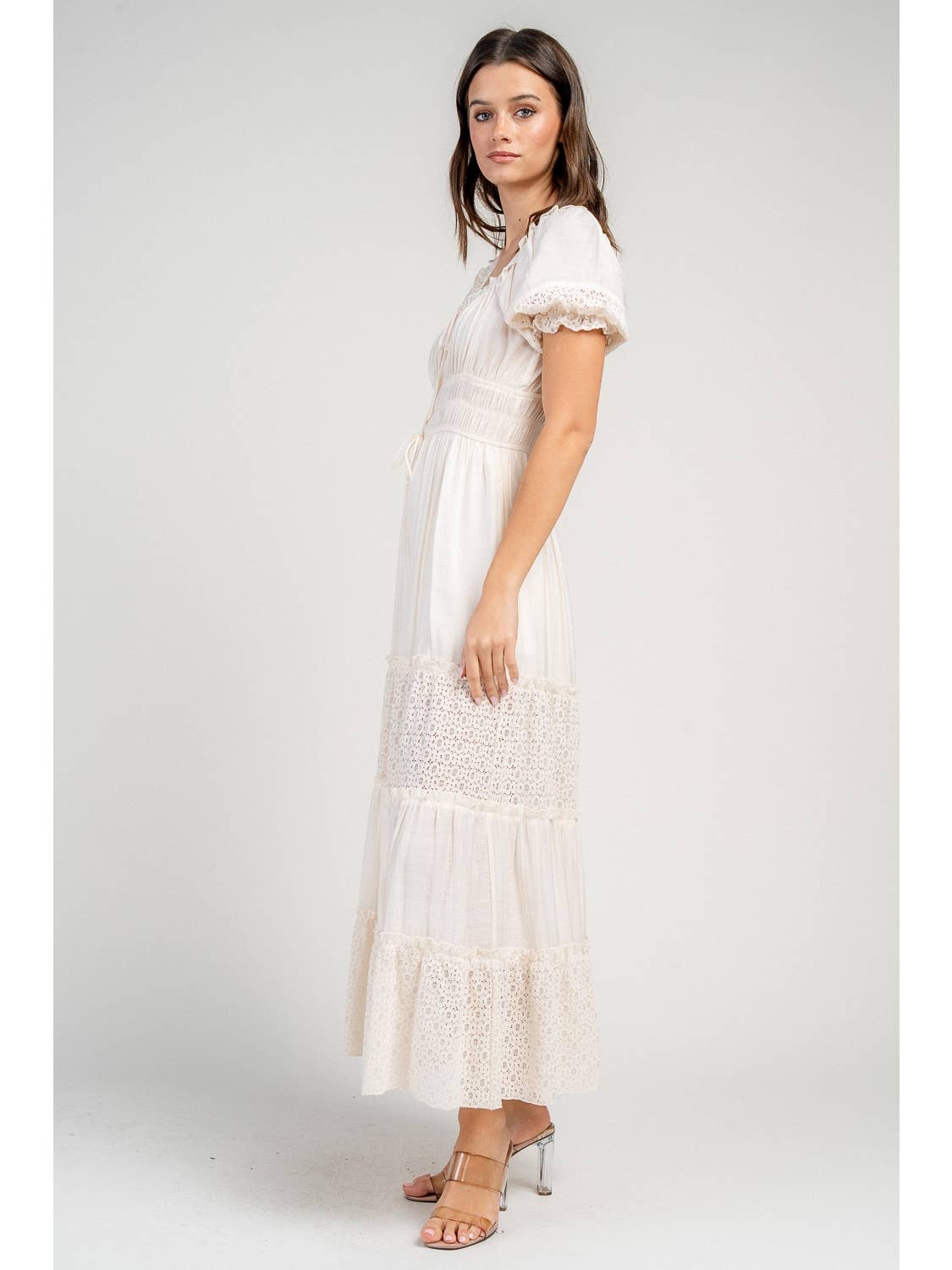 Cream Lace Accents Maxi Dress
