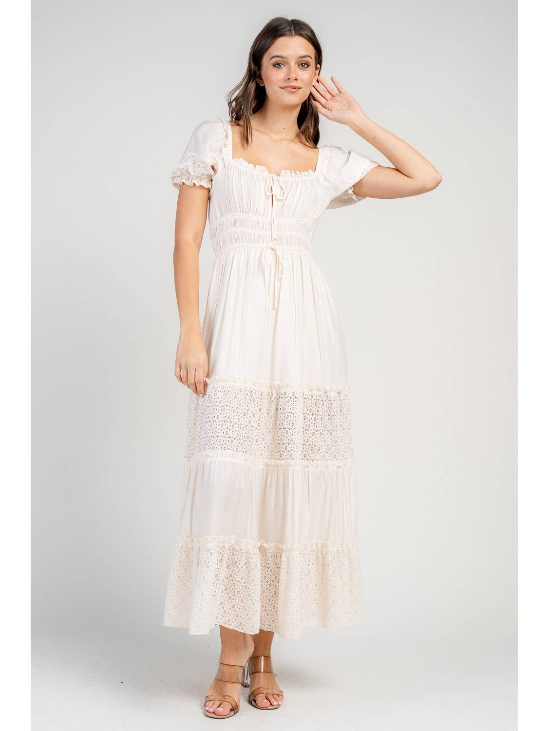 Cream Lace Accents Maxi Dress