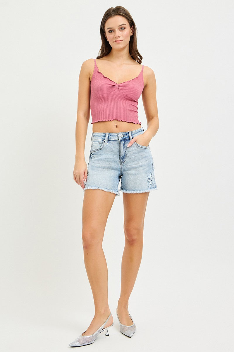 Flower High Rise Denim Shorts