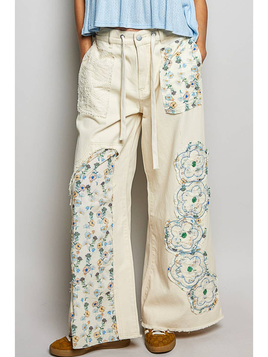 Floral Patch Wide Leg Pants