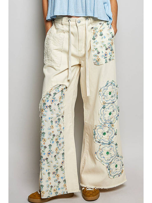 Floral Patch Wide Leg Pants