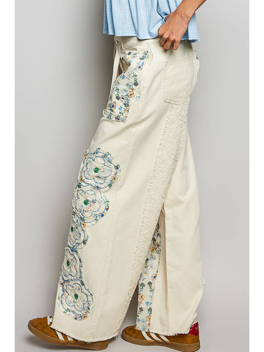 Floral Patch Wide Leg Pants