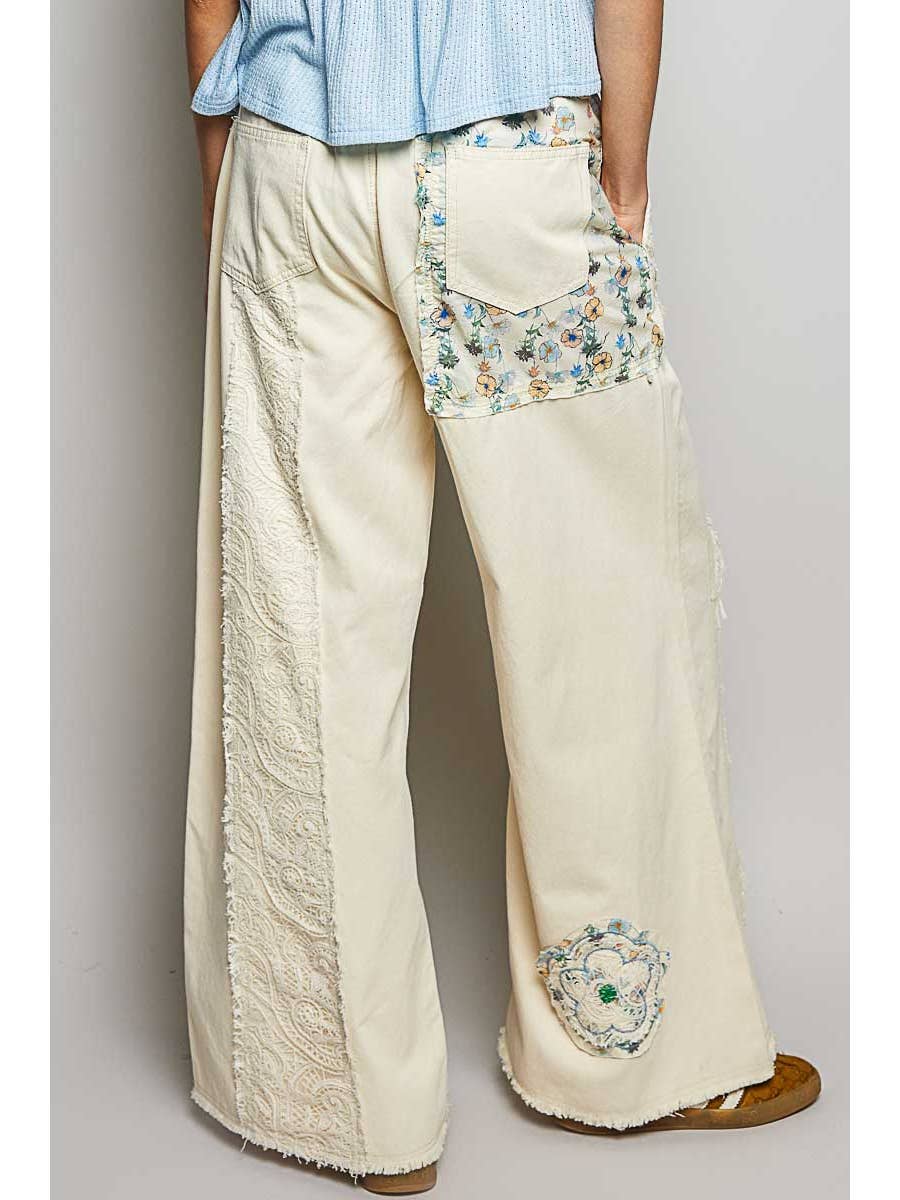 Floral Patch Wide Leg Pants