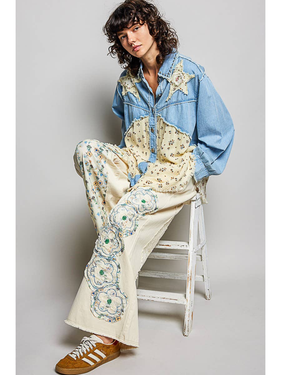 Floral Patch Wide Leg Pants