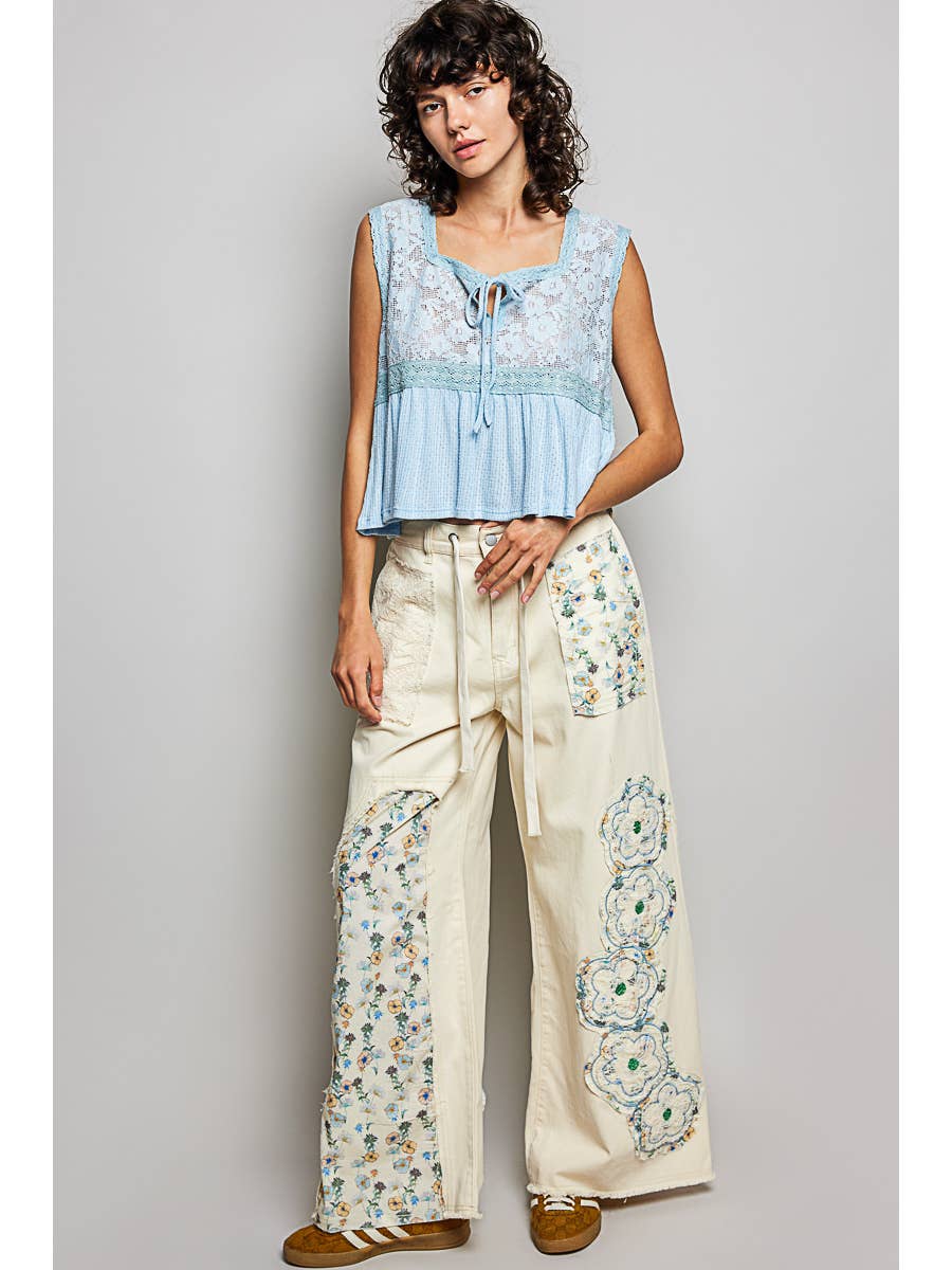 Floral Patch Wide Leg Pants