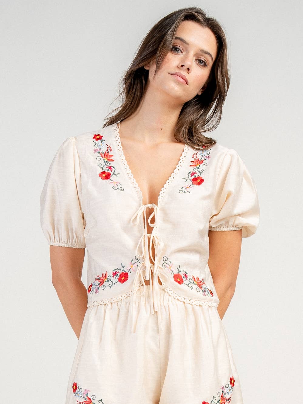Embroidered Top & Shorts Set