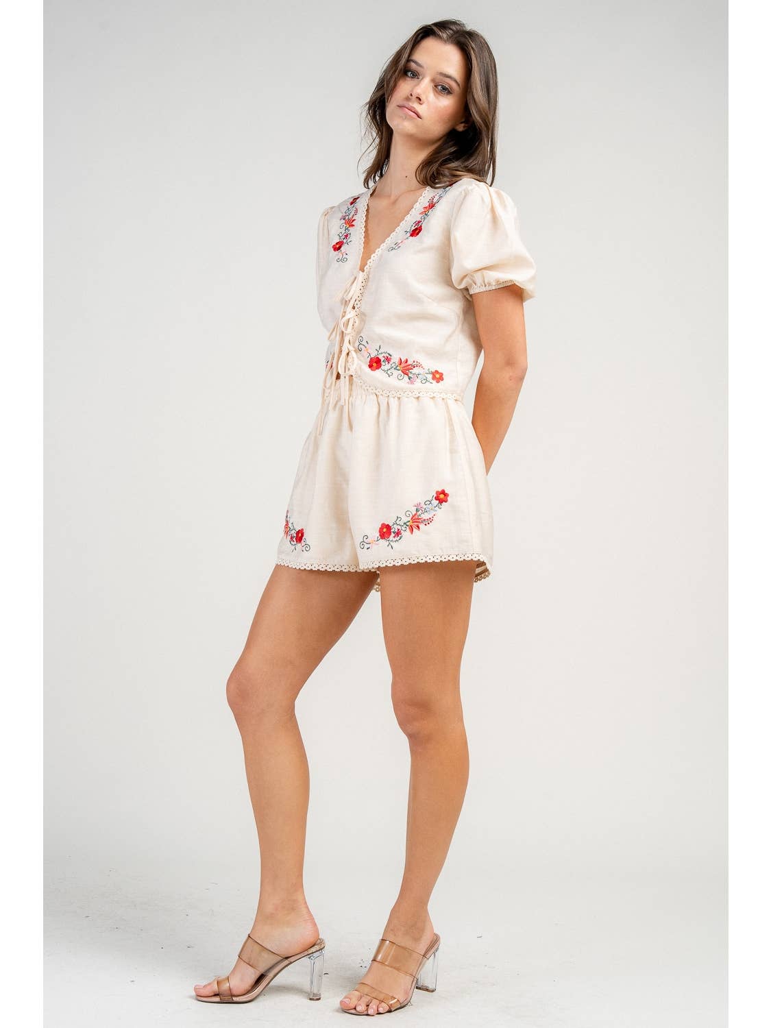 Embroidered Top & Shorts Set