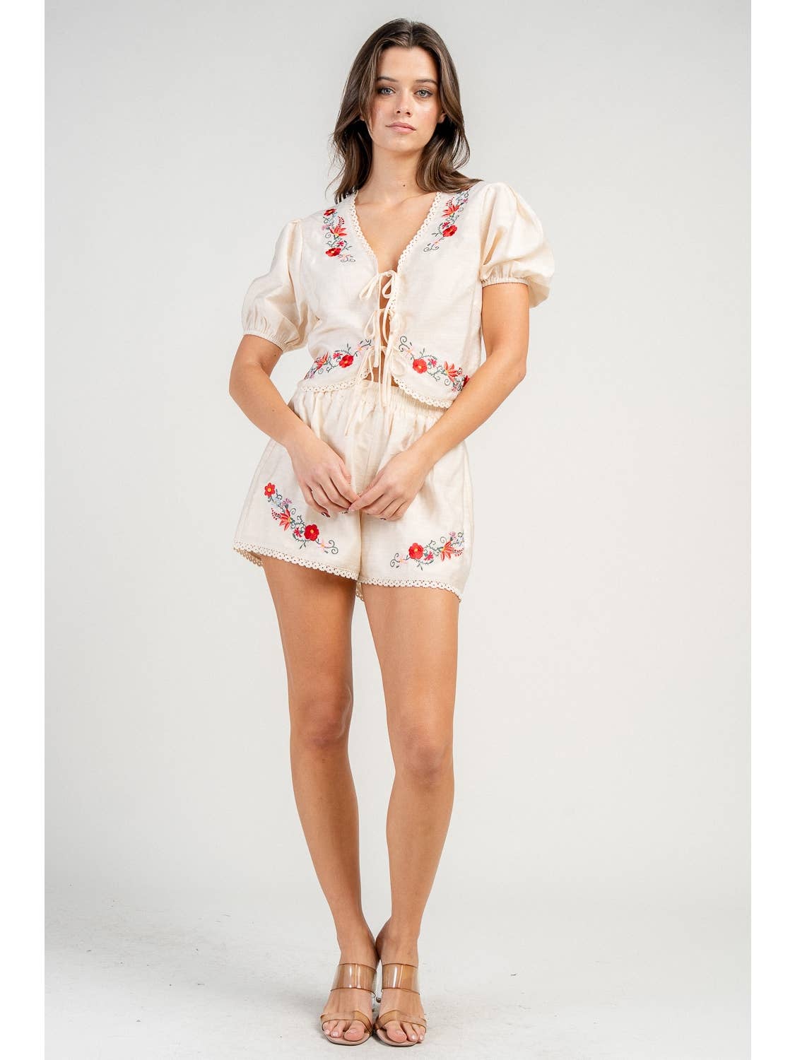 Embroidered Top & Shorts Set