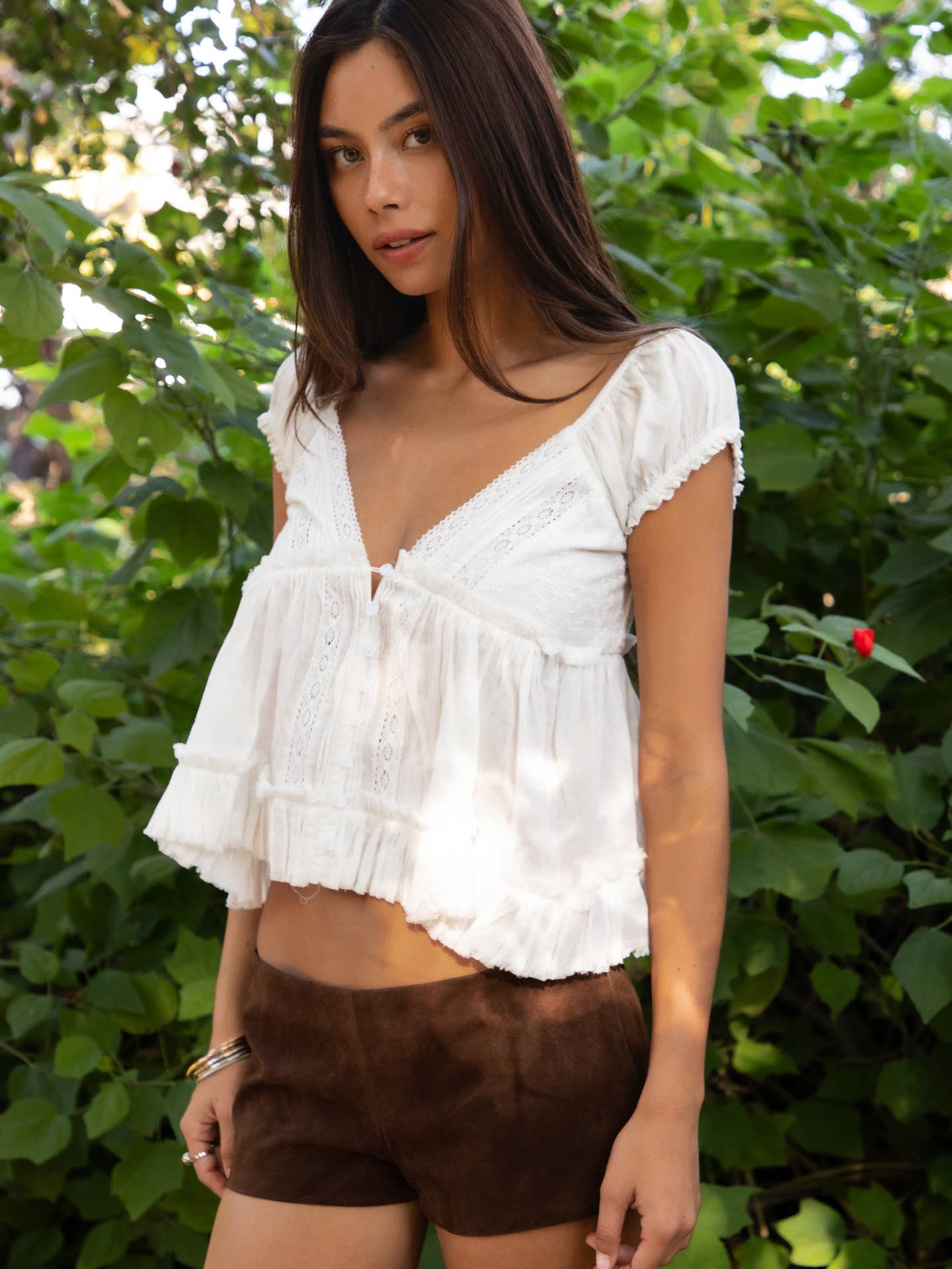 White Puff Sleeve Babydoll Top