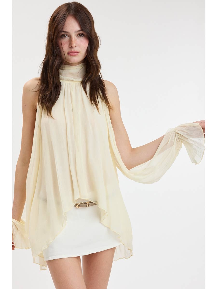 Long Open Sleeve Sheer Blouse