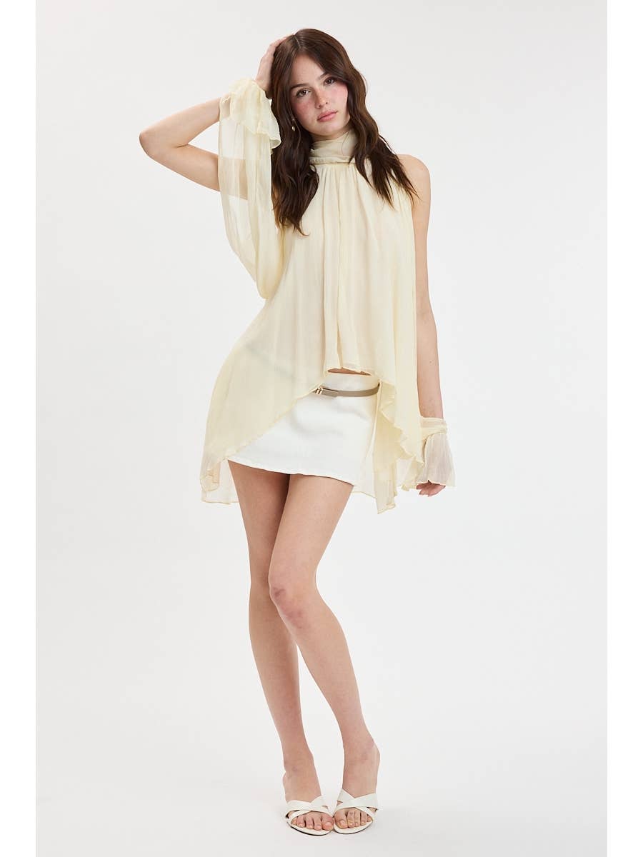 Long Open Sleeve Sheer Blouse