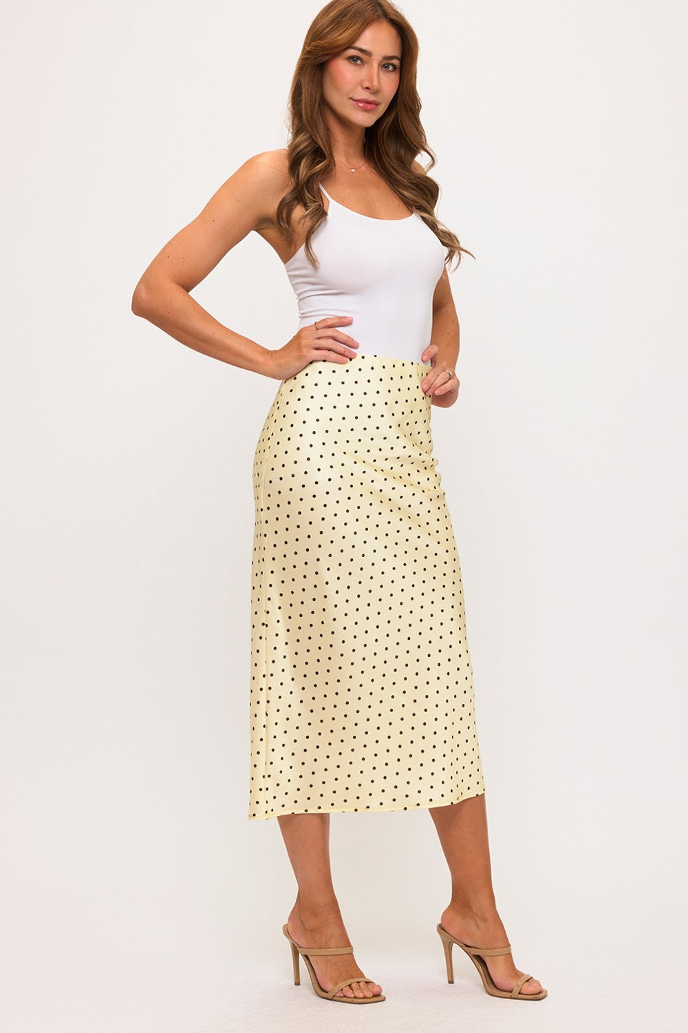 Yellow Satin Polka Dot Skirt