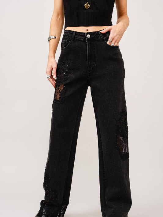 Lace & Sequins Black Denim