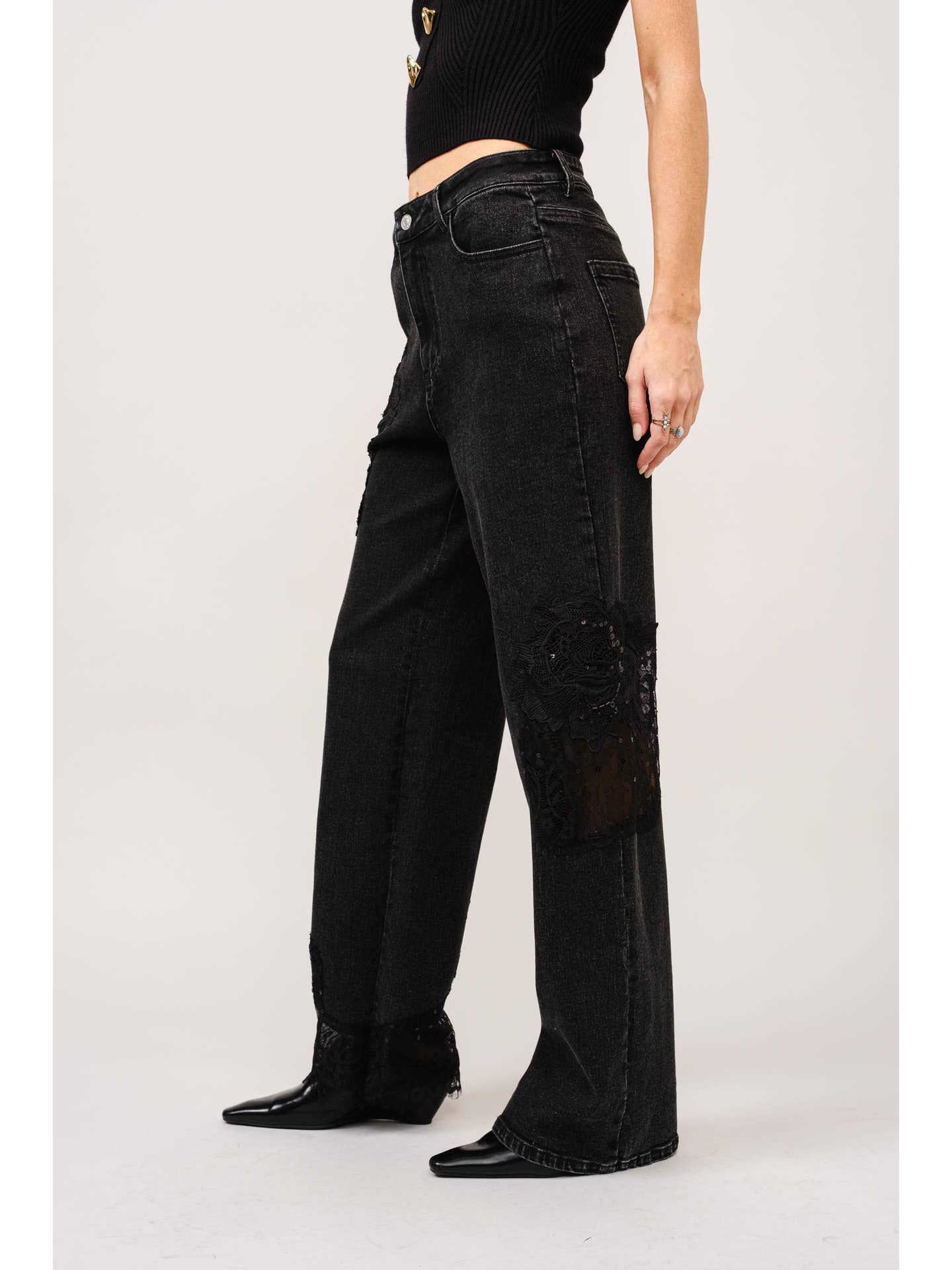 Lace & Sequins Black Denim