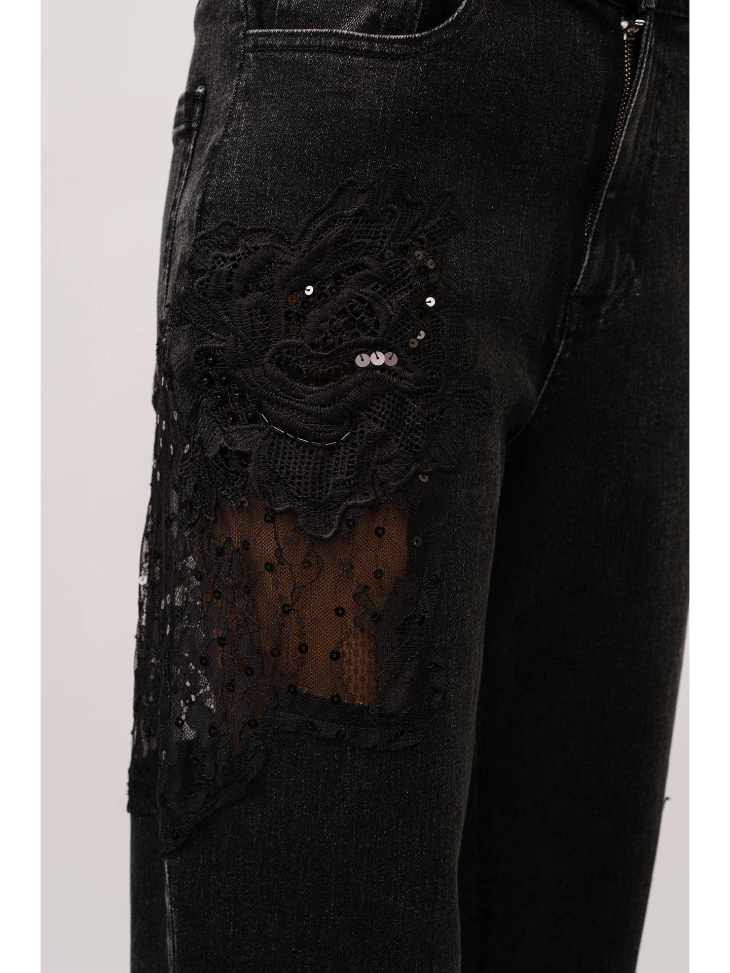 Lace & Sequins Black Denim