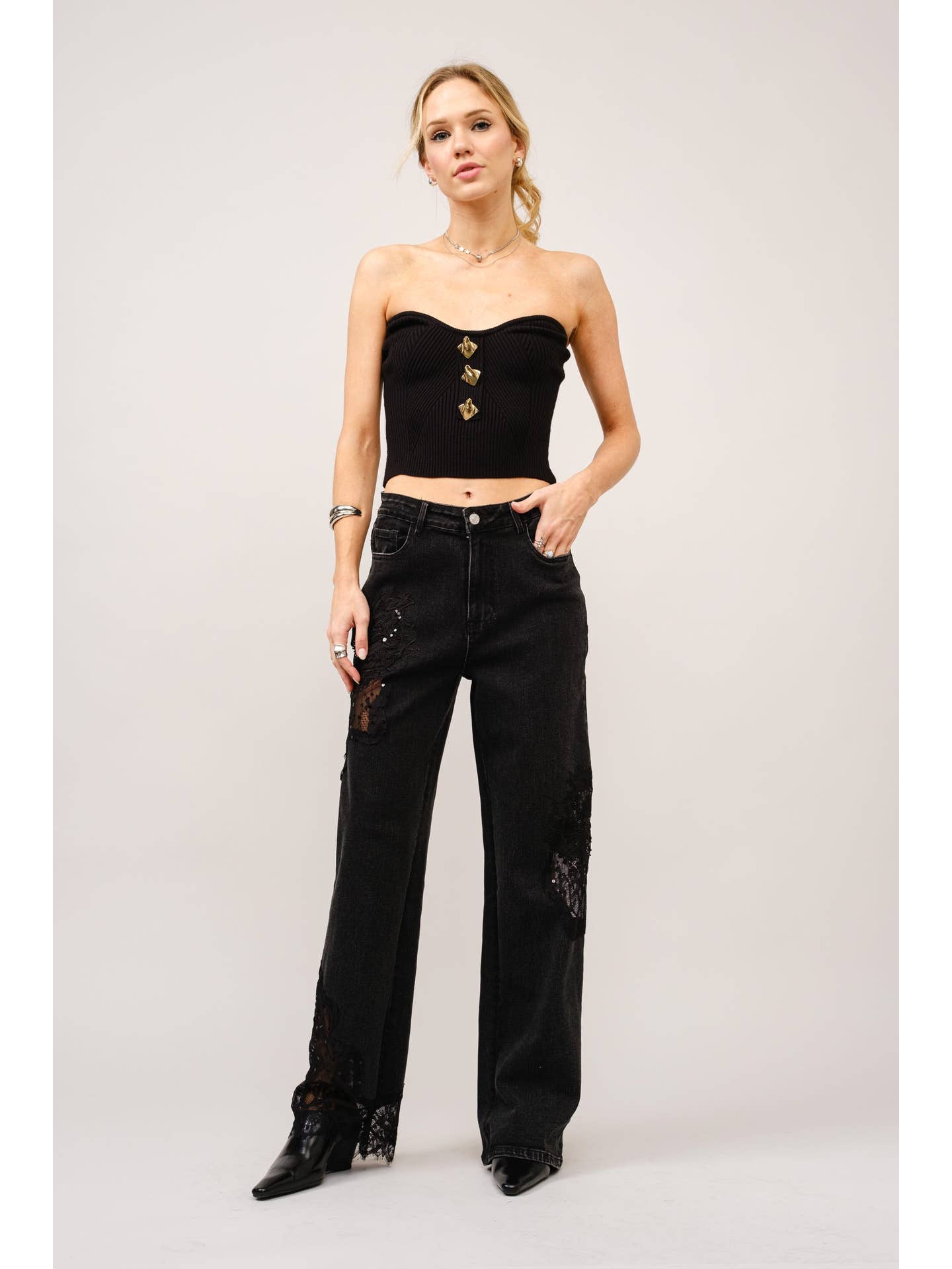 Lace & Sequins Black Denim