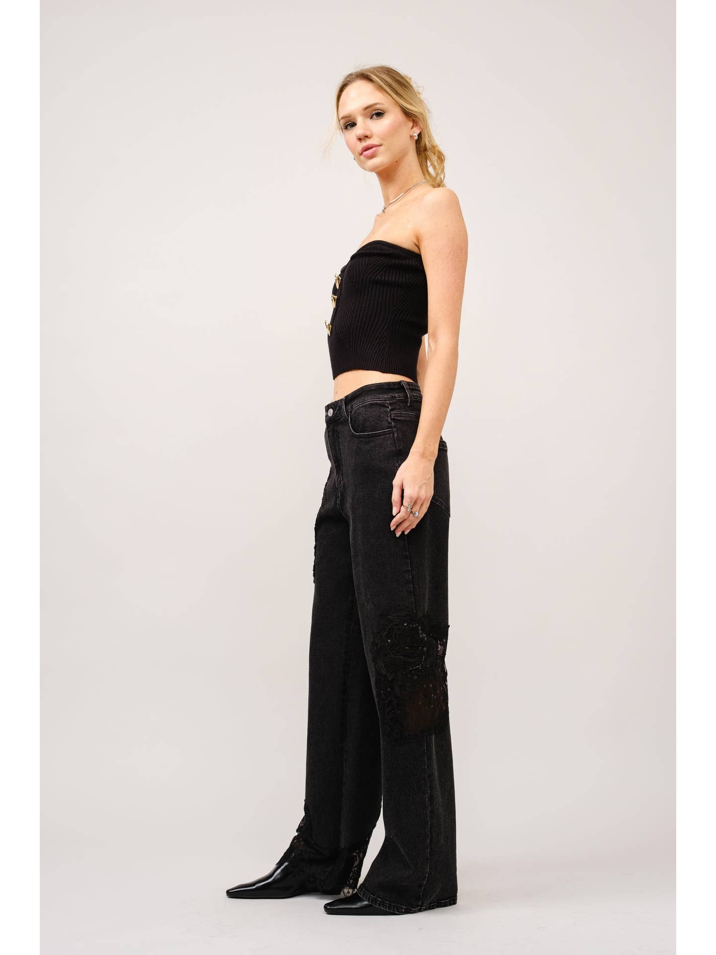 Lace & Sequins Black Denim