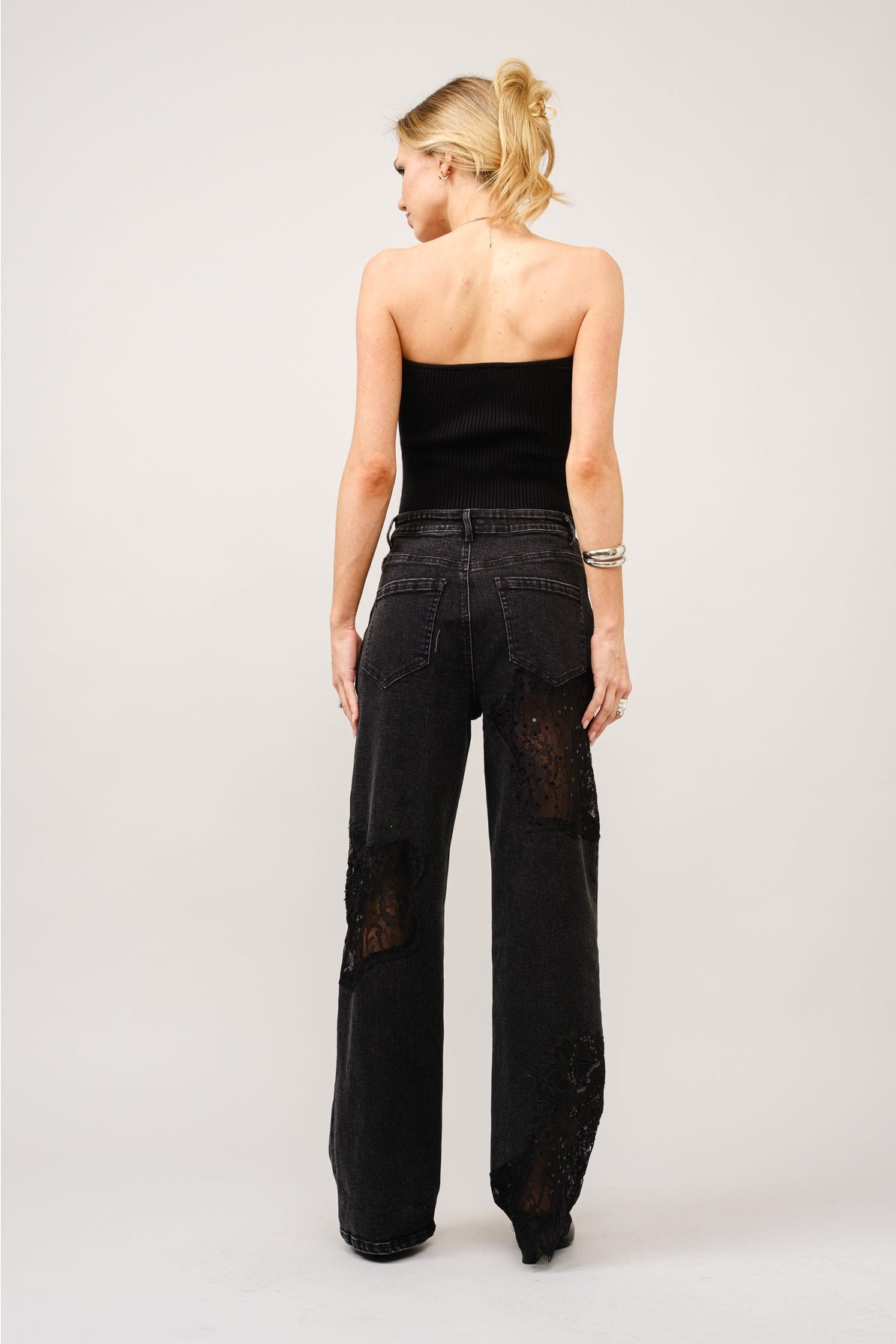 Lace & Sequins Black Denim