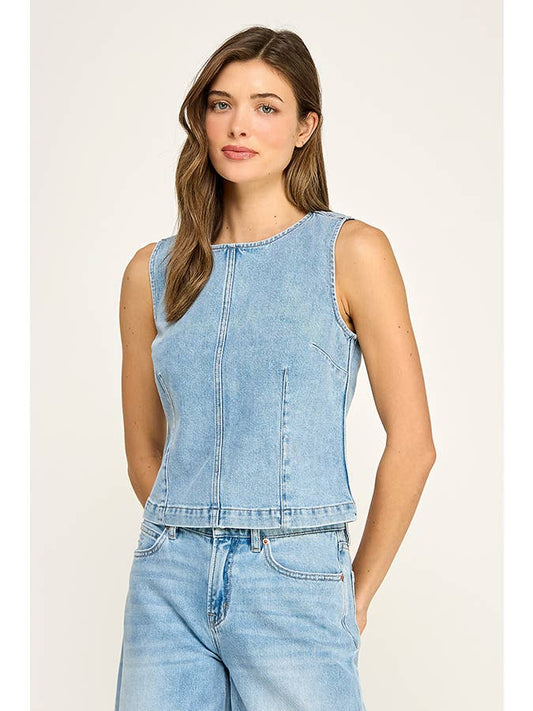 Zipper Back Structure Denim Top