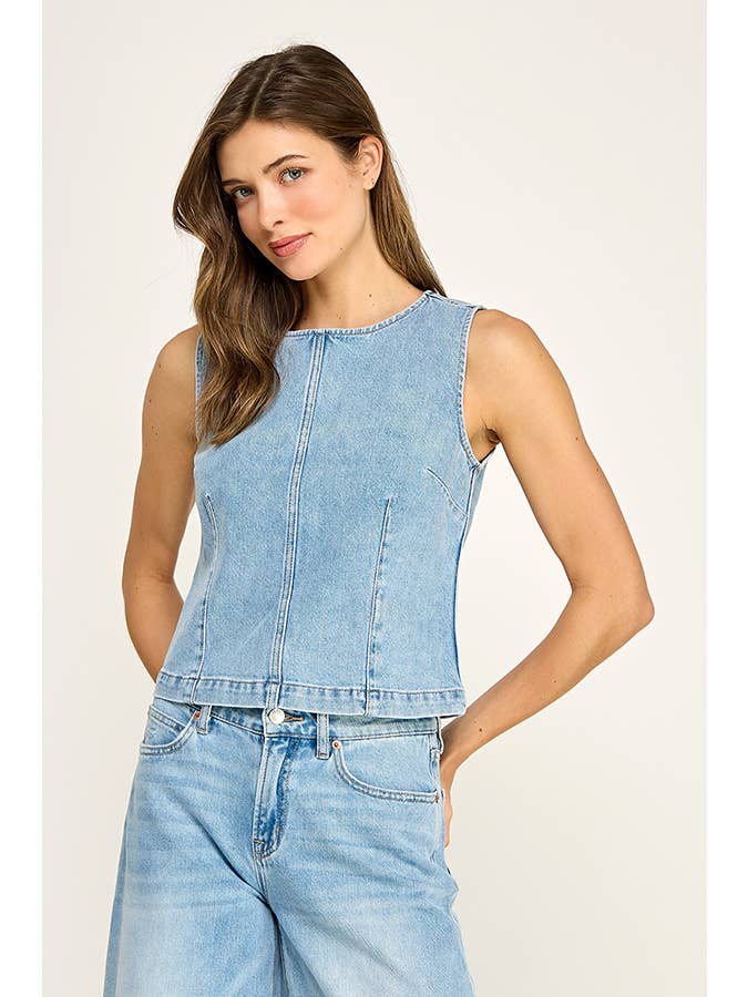 Zipper Back Structure Denim Top