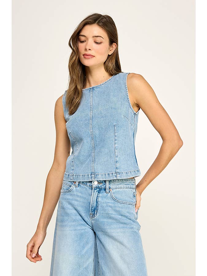Zipper Back Structure Denim Top