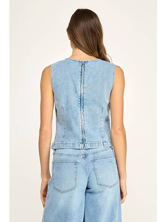 Zipper Back Structure Denim Top