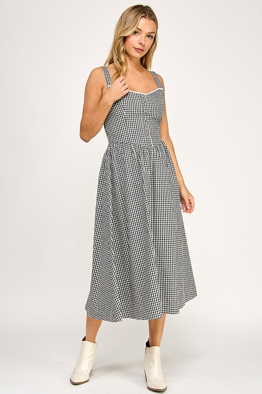 Black Gingham Midi Dress