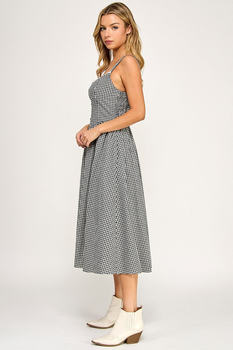Black Gingham Midi Dress