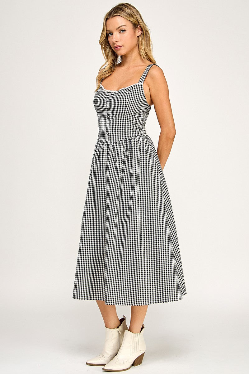Black Gingham Midi Dress