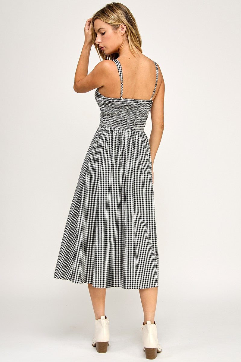 Black Gingham Midi Dress