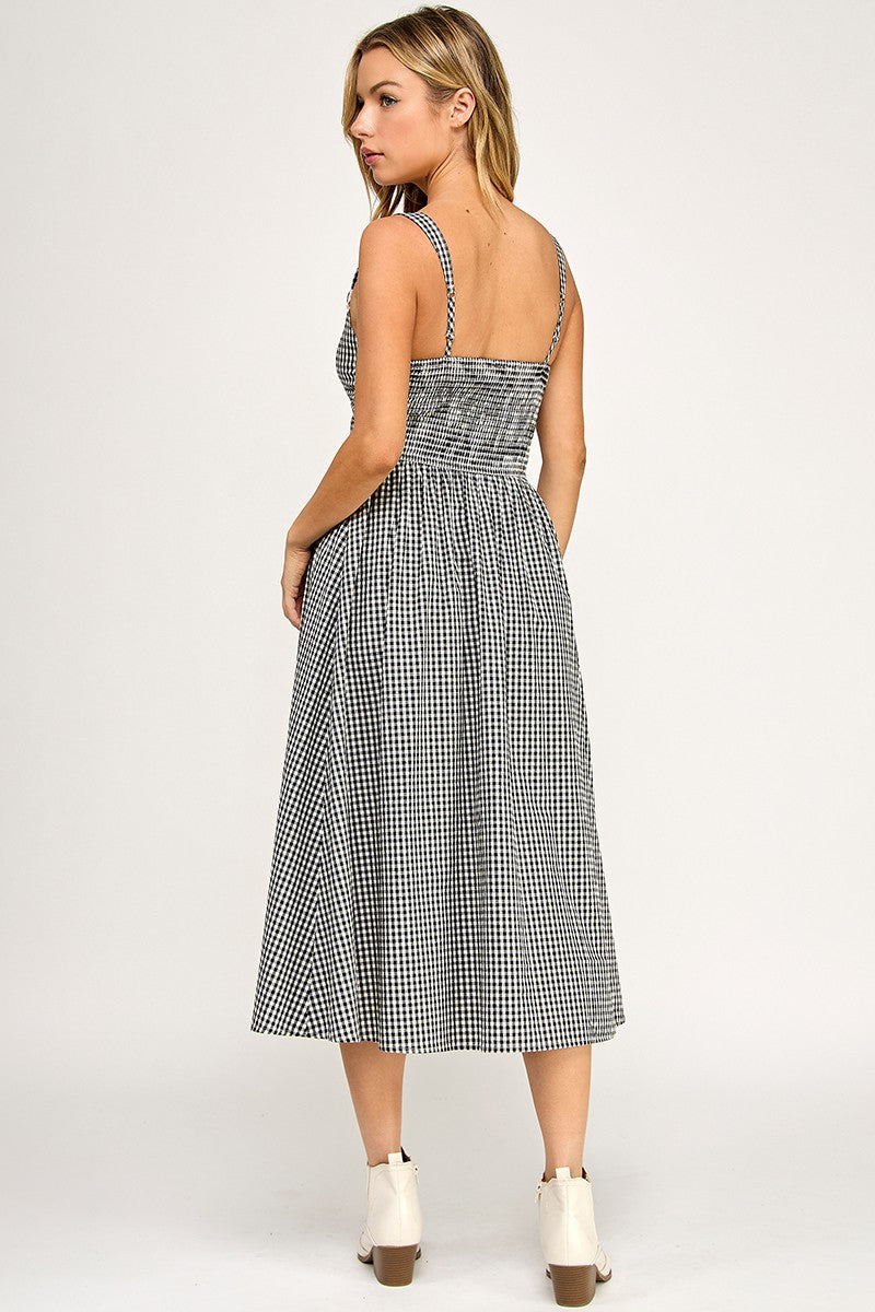 Black Gingham Midi Dress