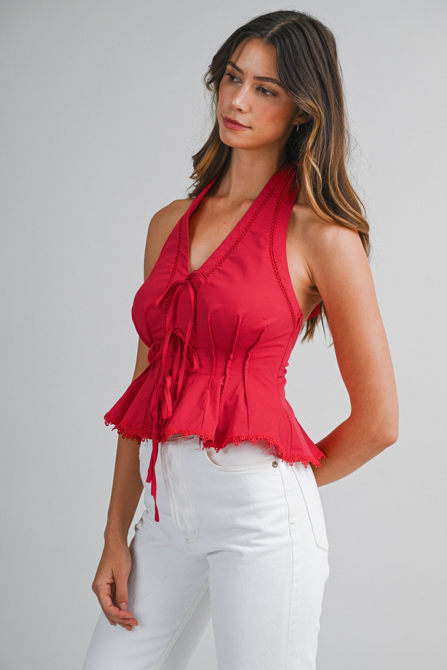Red Poplin Halter Top