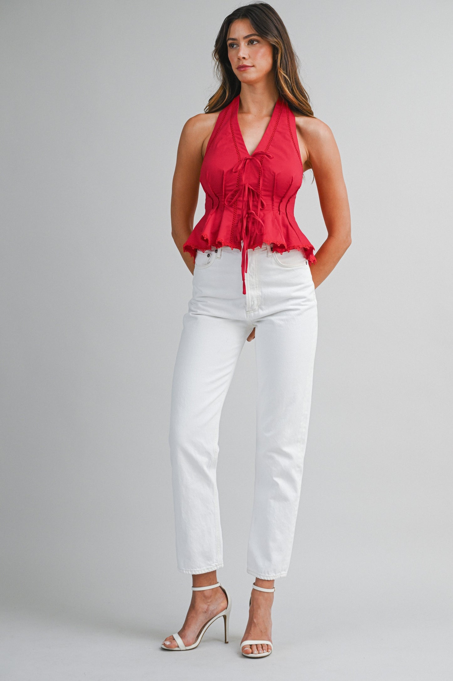 Red Poplin Halter Top