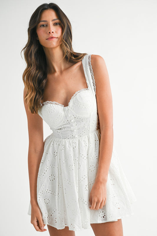 Eyelet Lace Sweetheart Neckline Mini Dress