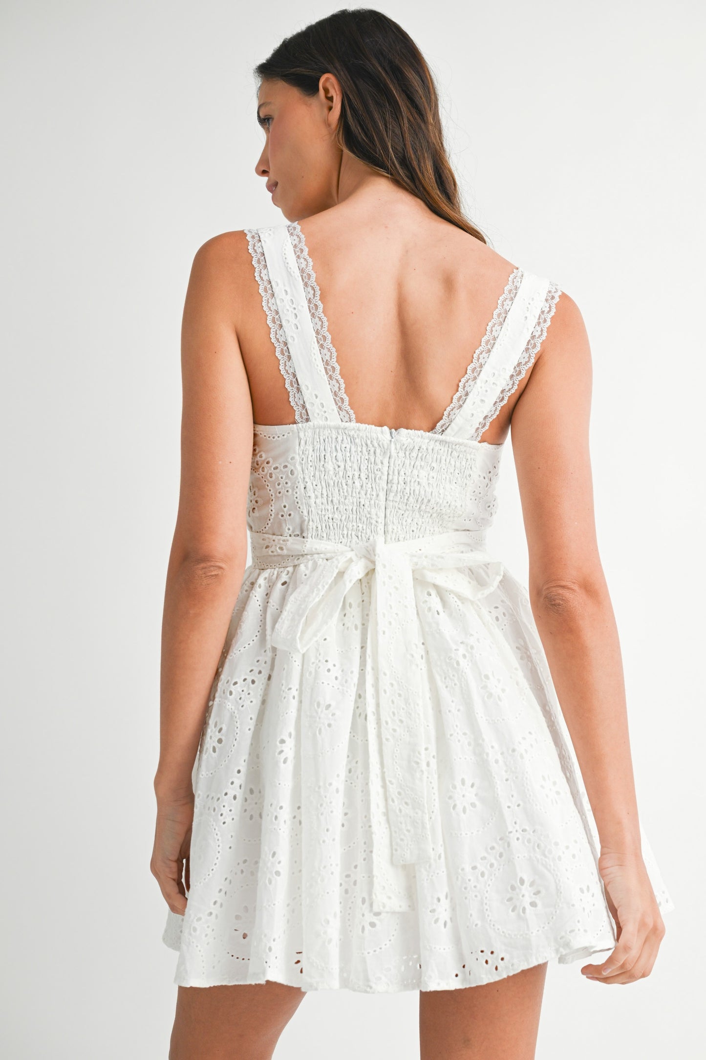 Eyelet Lace Sweetheart Neckline Mini Dress