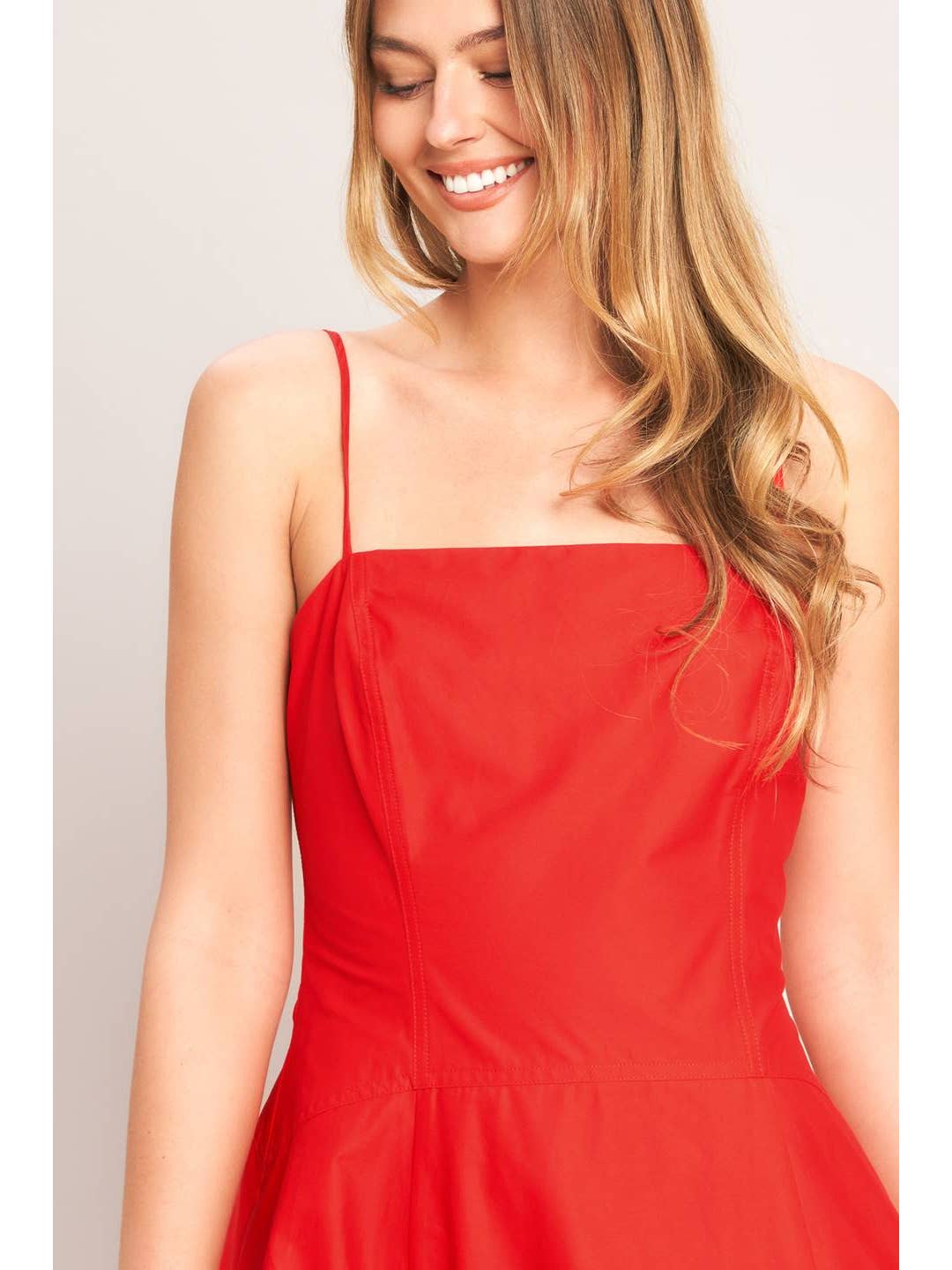 Solid Red Woven Midi Dress