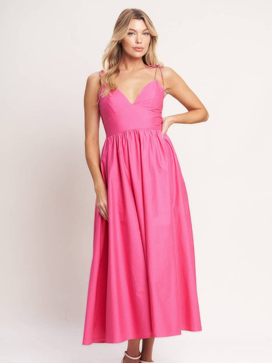 Solid Hot Pink Midi Dress