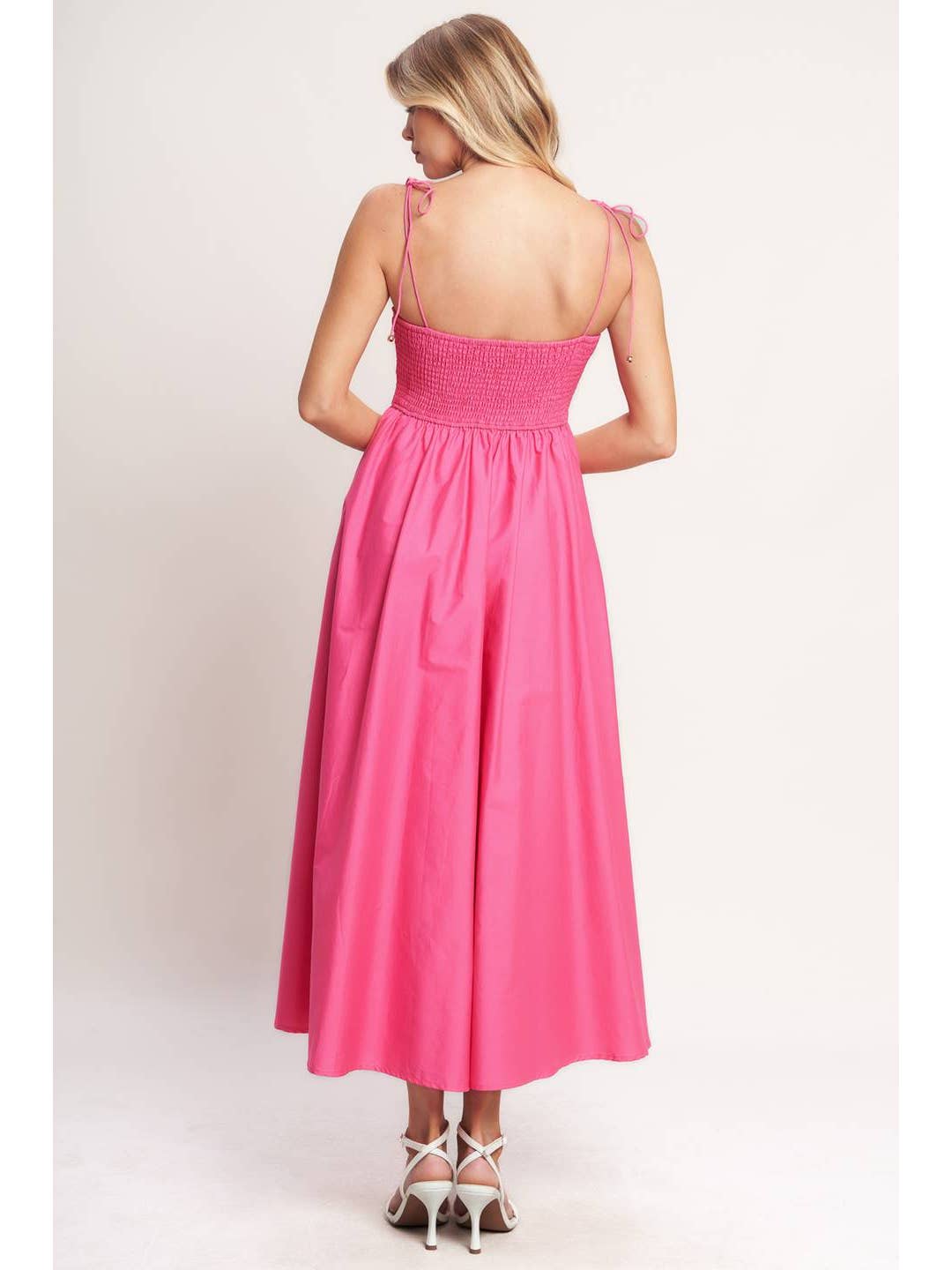 Solid Hot Pink Midi Dress